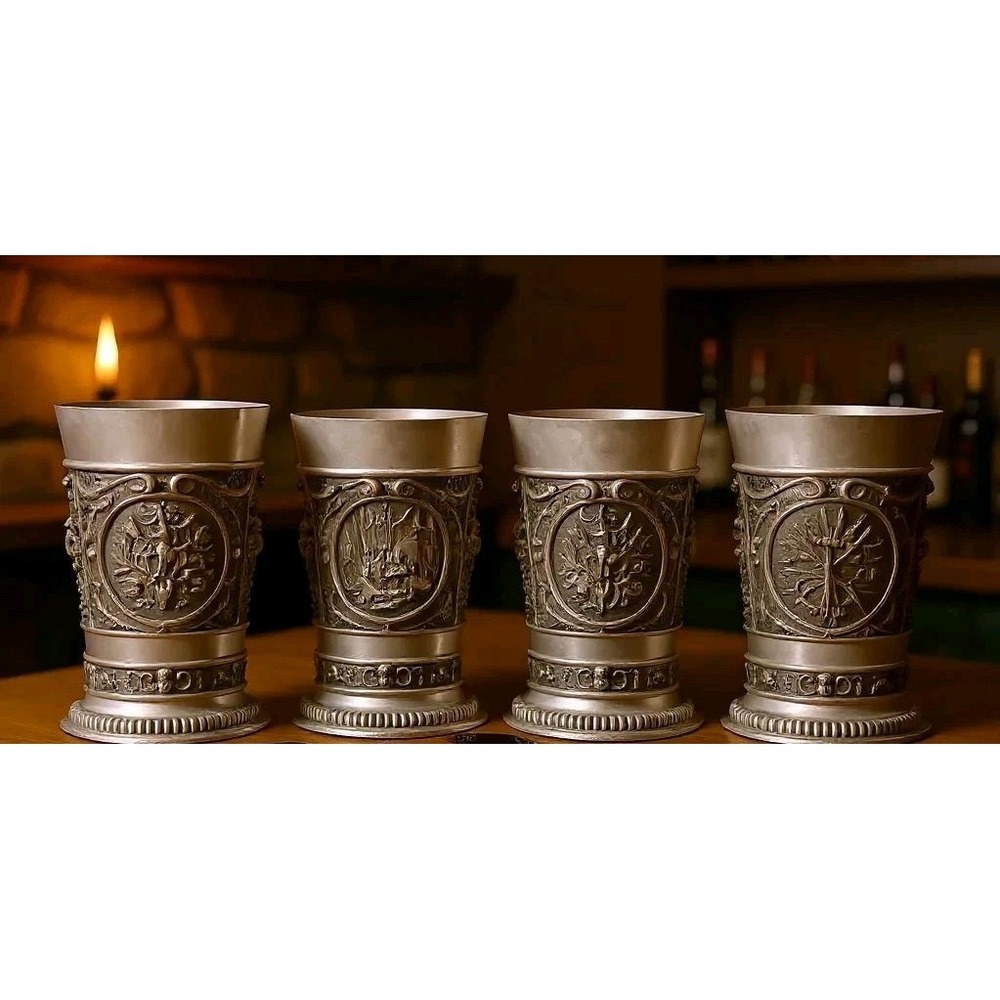 Hunter Beaker Cordial Cups 4 Set Vintage German Barware Pirate Decor Collection